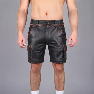 Red Piping Leather Shorts