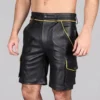 Yellow Piping Leather Shorts