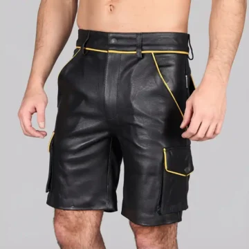 Yellow Piping Leather Shorts