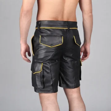 Alternative view of Yellow Piping Leather Shorts