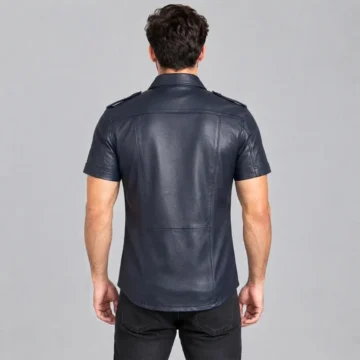Alternative view of Black Leather Button Down Shirt