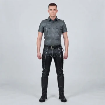 Grey And Black Leather Uiform