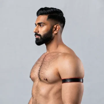 Alternative view of Red Pipping Leather Arm Band