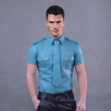 SkyBlue Leather Shirt