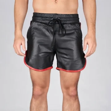 Red Stripe Leather Shorts