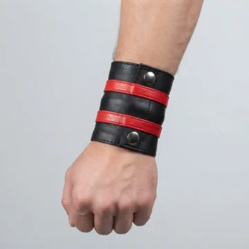Alternative view of Red Stripe Leather Wrist Band