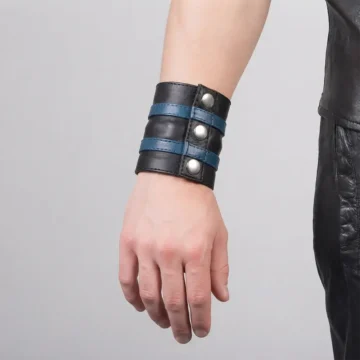 Alternative view of Blue Stripe Leather Wrist Band