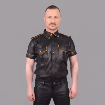 Yelow Piping Leather Shirt
