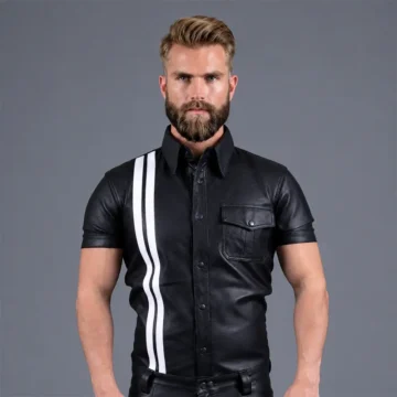 White Stripe Leather Shirt
