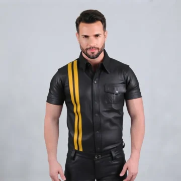 Yellow Stripe Leather Shirt