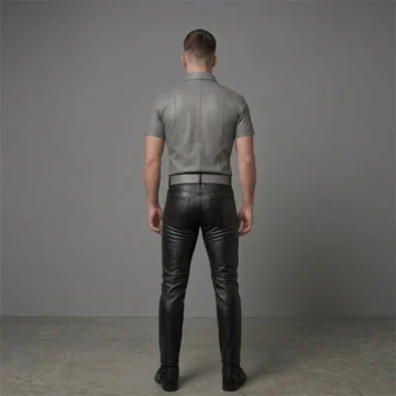 Grey leather uniform back view in genuine cowhide